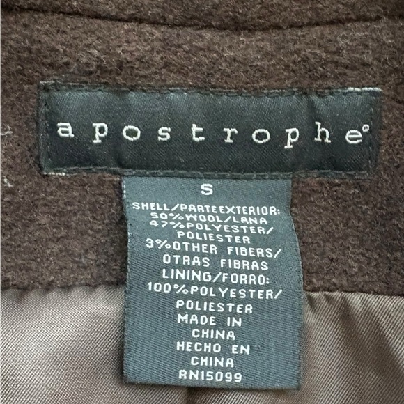 Apostrophe Women's Wool Blend Double Breasted Brown Pea Coat size Small - Picture 4 of 5